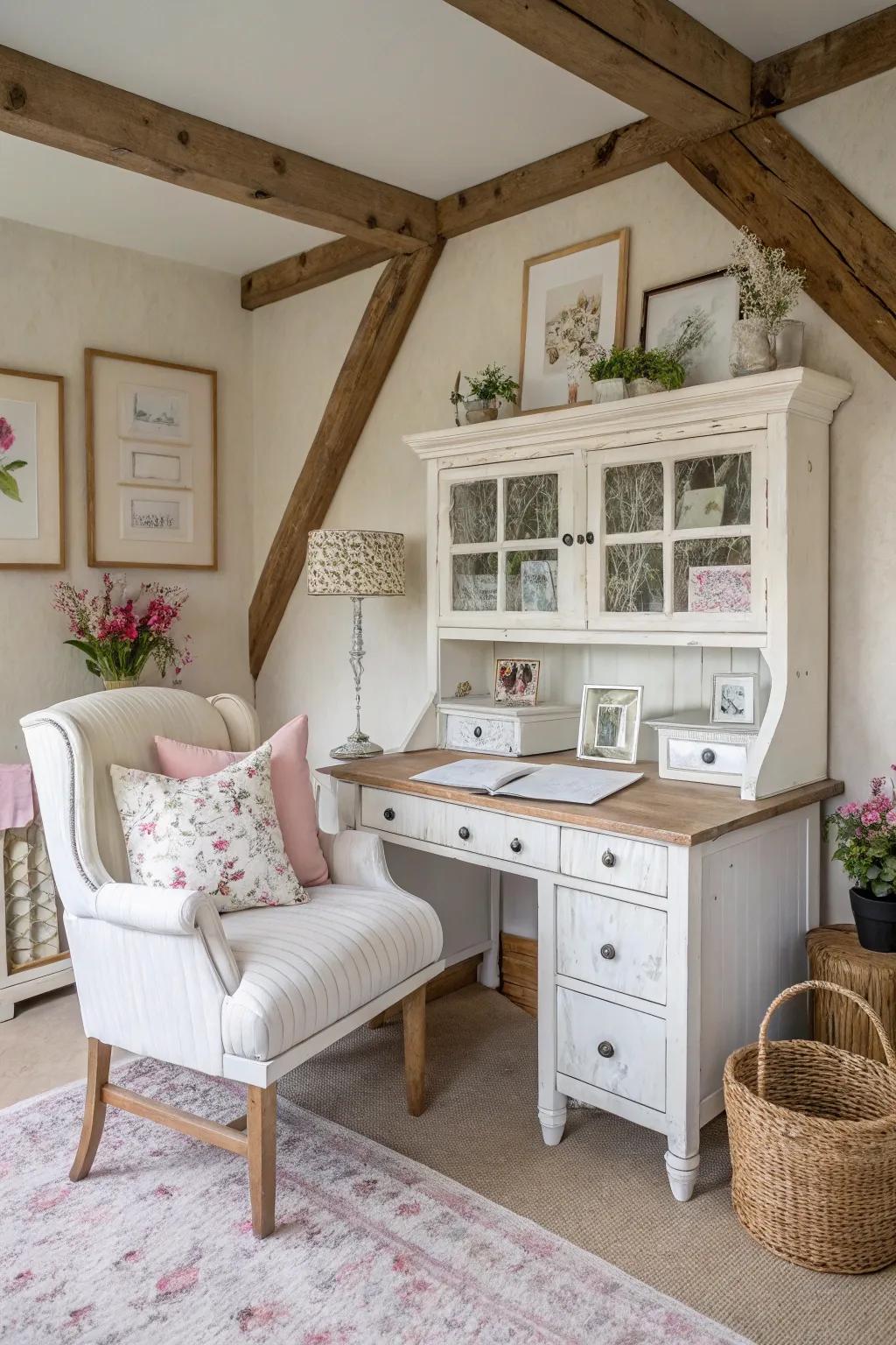 Distressed chic style brings charm and softness to your space.