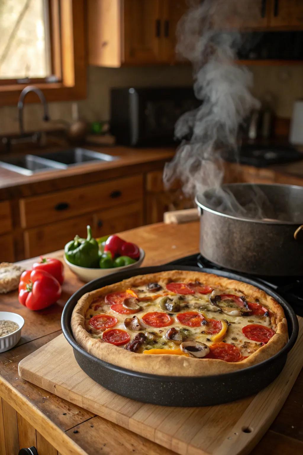 Savor the classic flavors of deep-dish pizza.