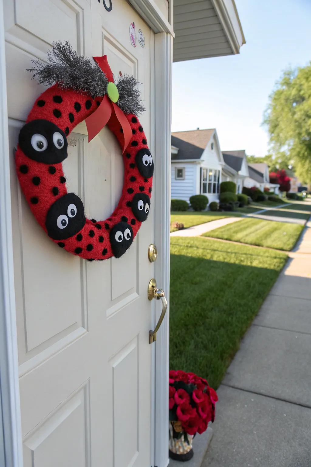Whimsical affectionate insect wreath for a playful touch.