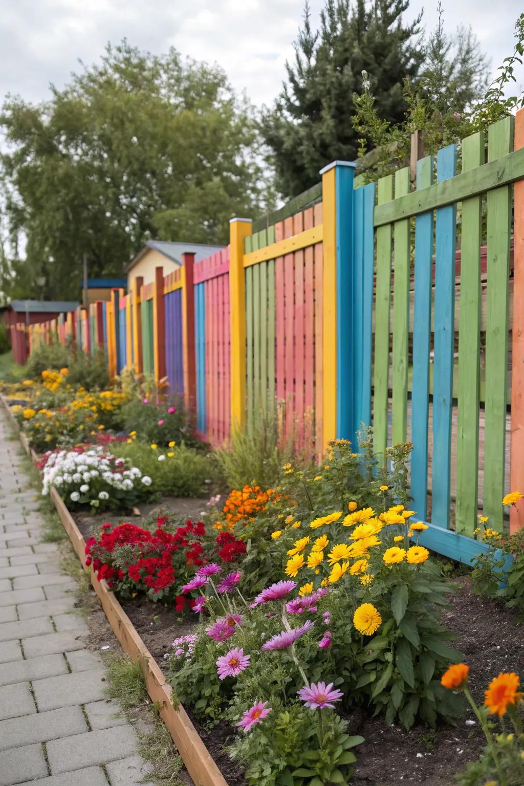 Colored horizontal boards injecting vibrancy into your yard.