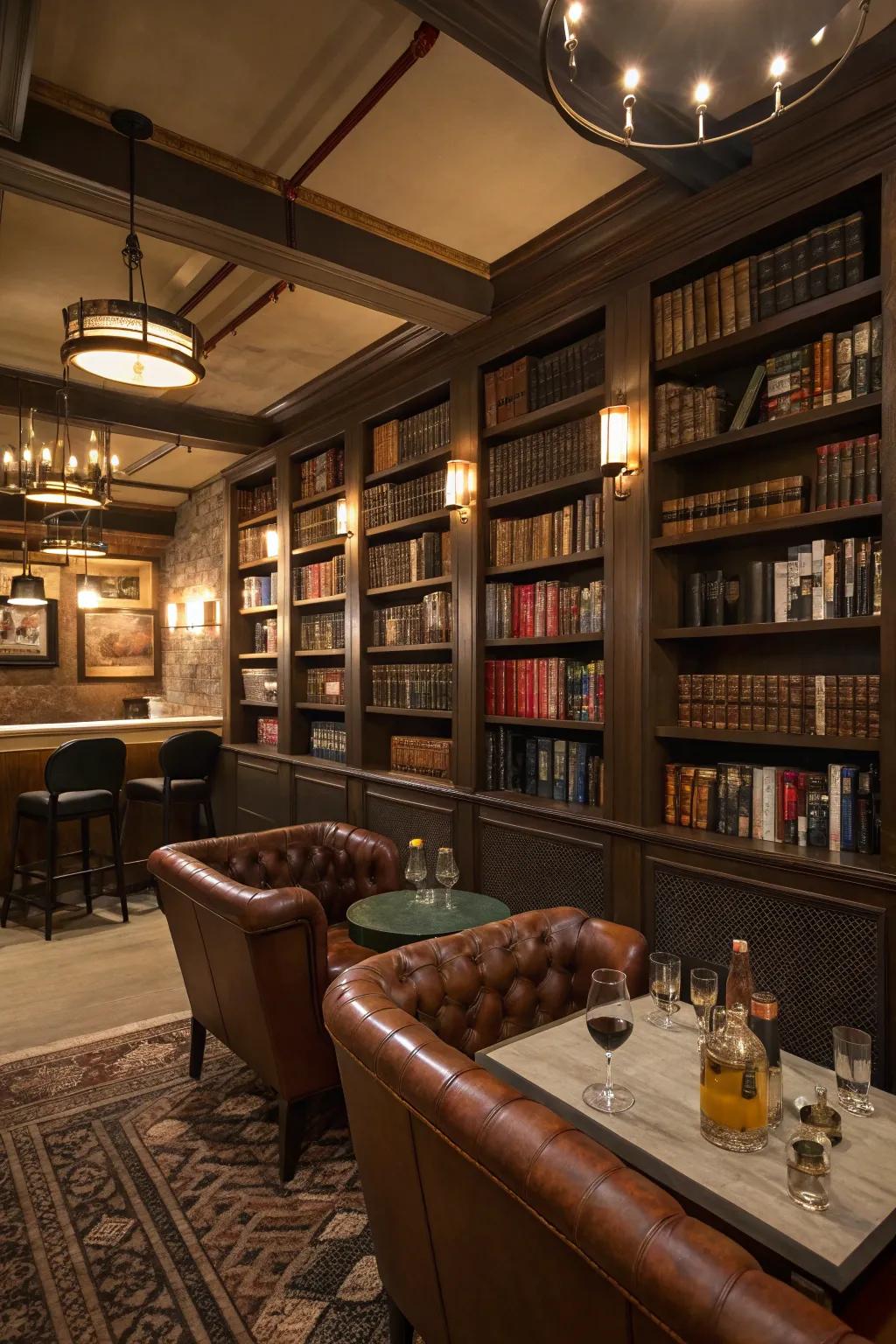 Unwind in a relaxing library lounge bar within your basement.