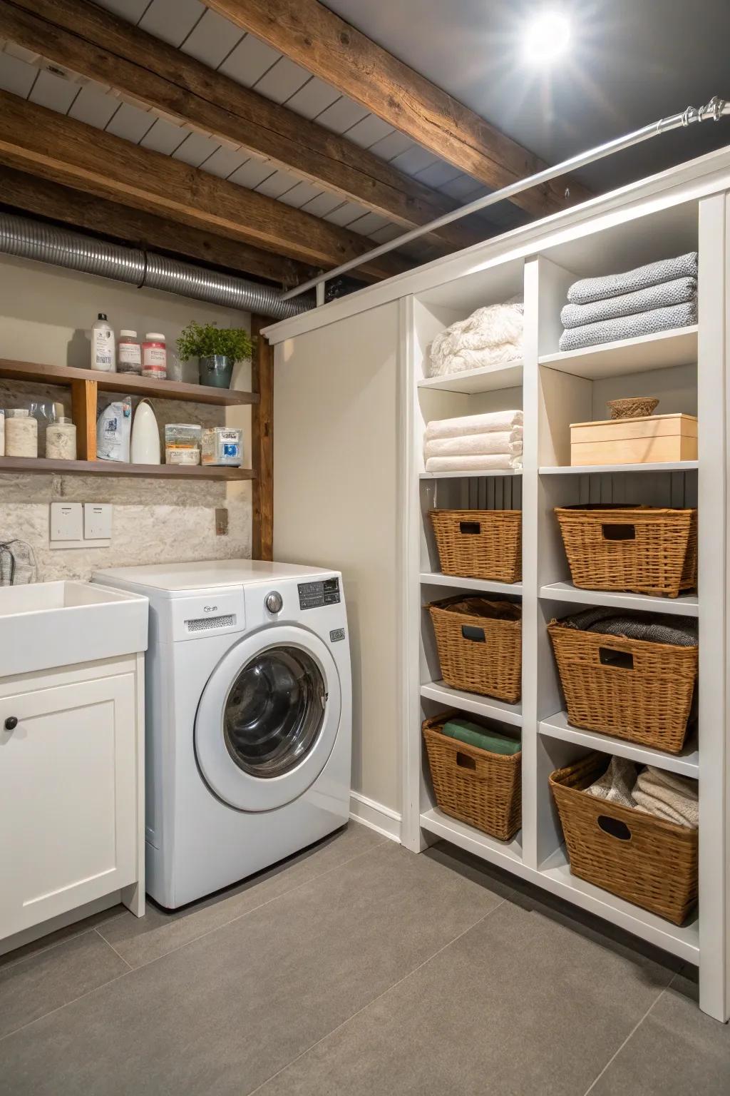 Utilize space effectively with a crawl space laundry nook.