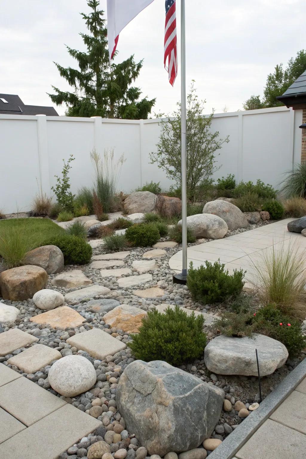 Stone gardens provide a sophisticated, low-upkeep aesthetic.