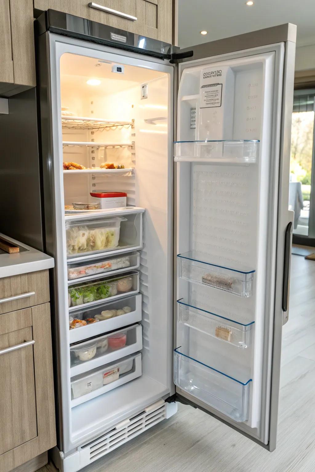 Adjustable shelves provide flexibility for different item sizes.