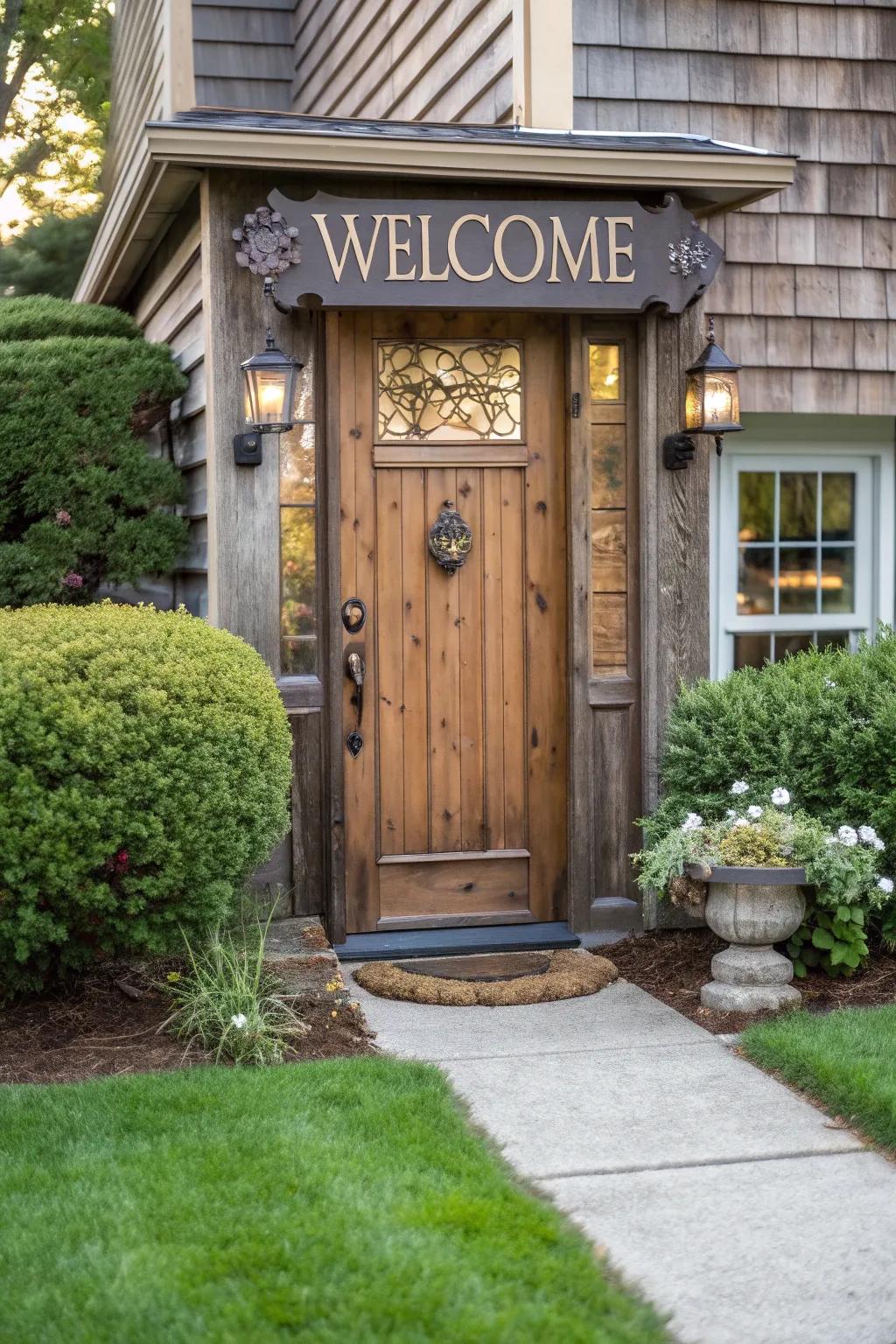 A personalized plaque adds character to your entrance.
