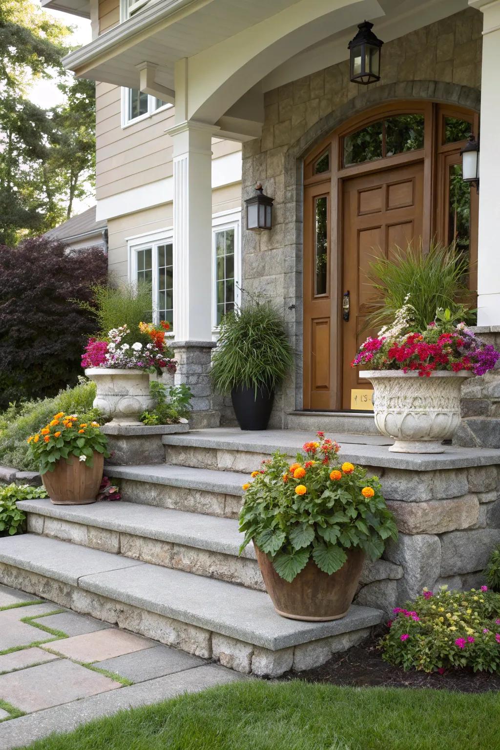 Add depth by placing planters on multiple levels.