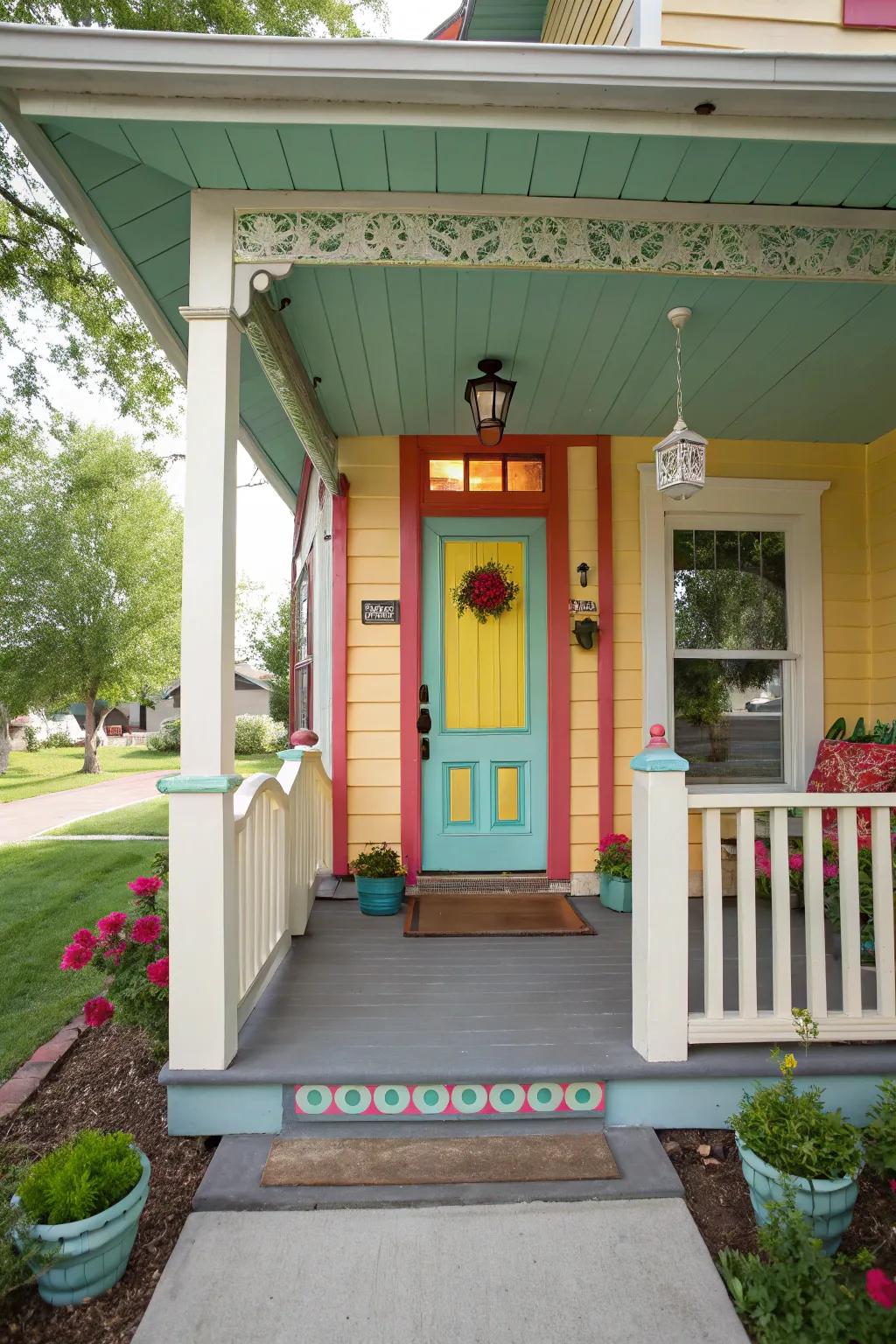 A door painted in a striking hue adds a captivating focal point to your porch.