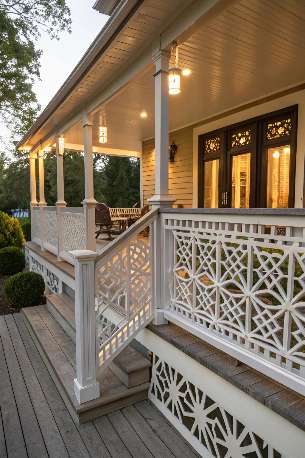Striking symmetrical designs offering a dramatic porch