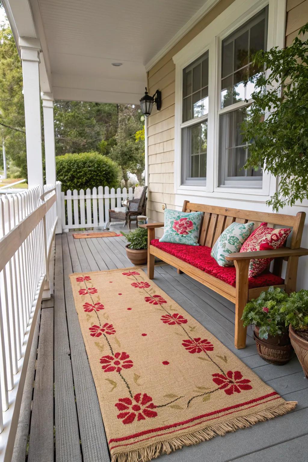 Neutral tones with vibrant pops strike a perfect balance on your porch.