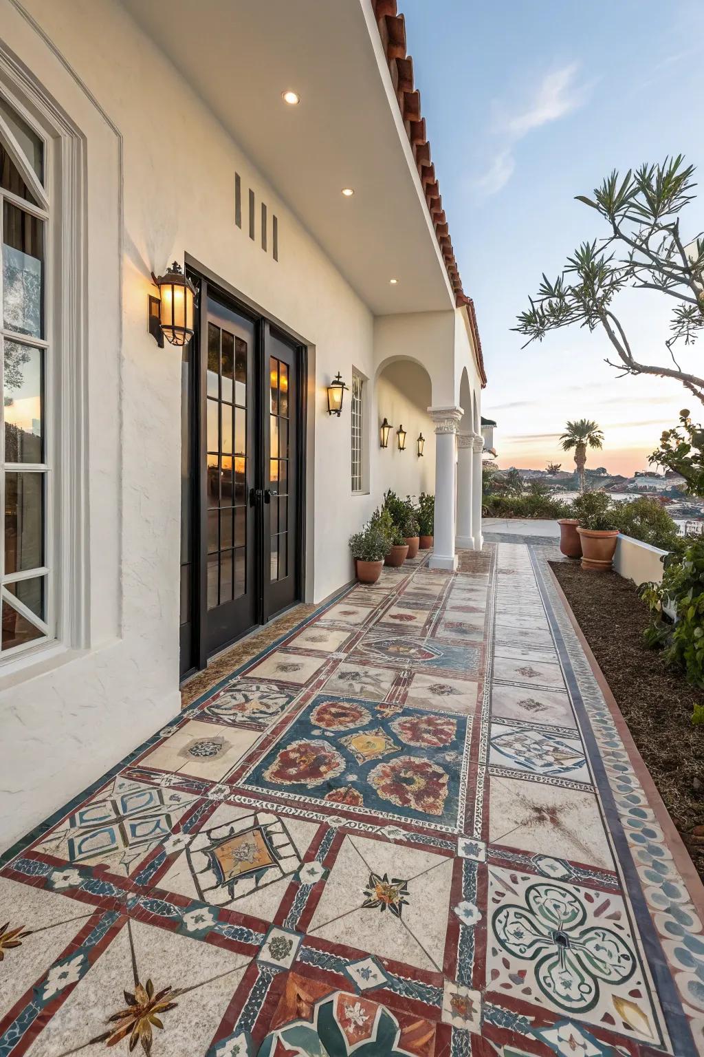 On your patio, use eye-catching tile designs to create a statement.
