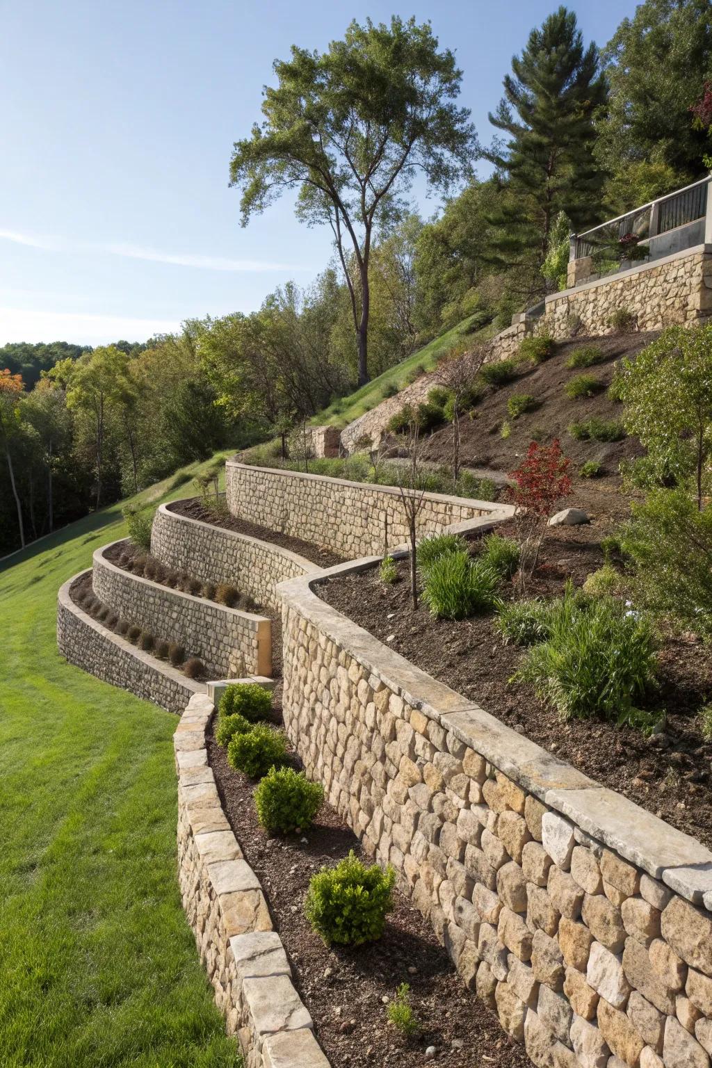 Retaining walls can be both practical and visually striking.
