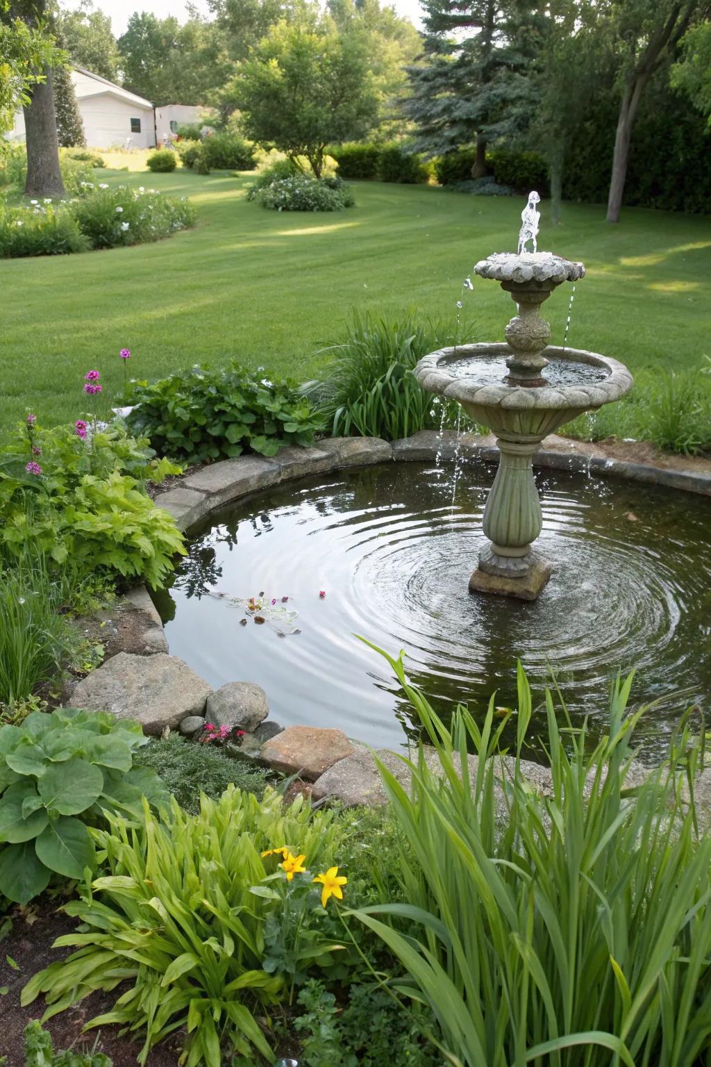 Water features add tranquility and a point of interest to your front yard.