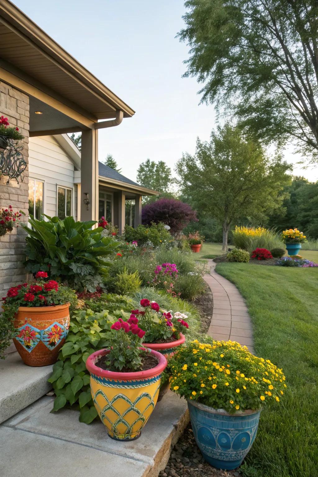Decorative vases introduce color and fascination.