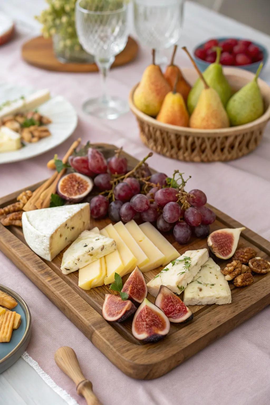 An elegant fruit and cheese board for a sophisticated palate.