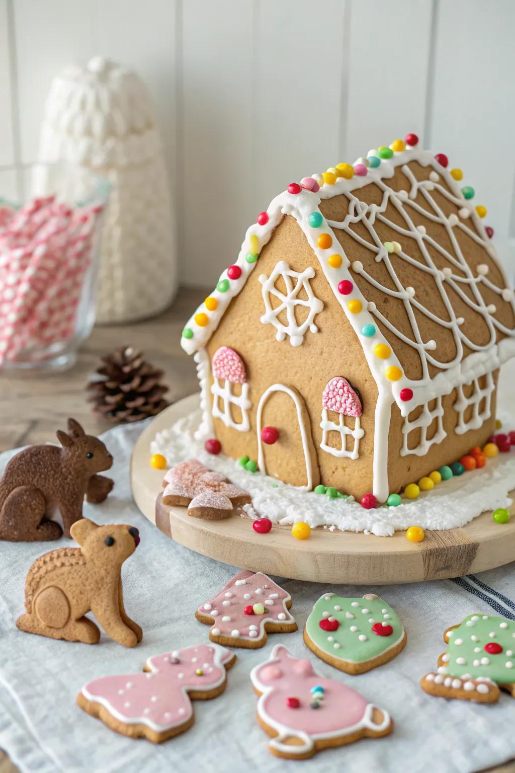 A gingerbread dwelling with a biscuit menagerie