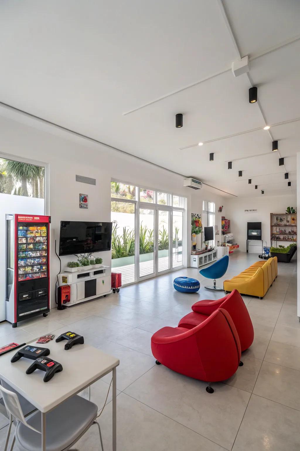 White walls offer a clean foundation for showcasing your gaming setup.
