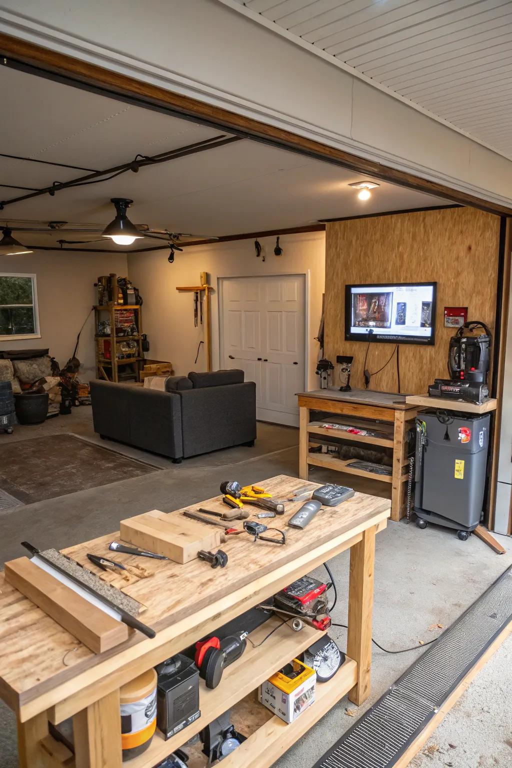 A multi-functional man cave that balances work and play.