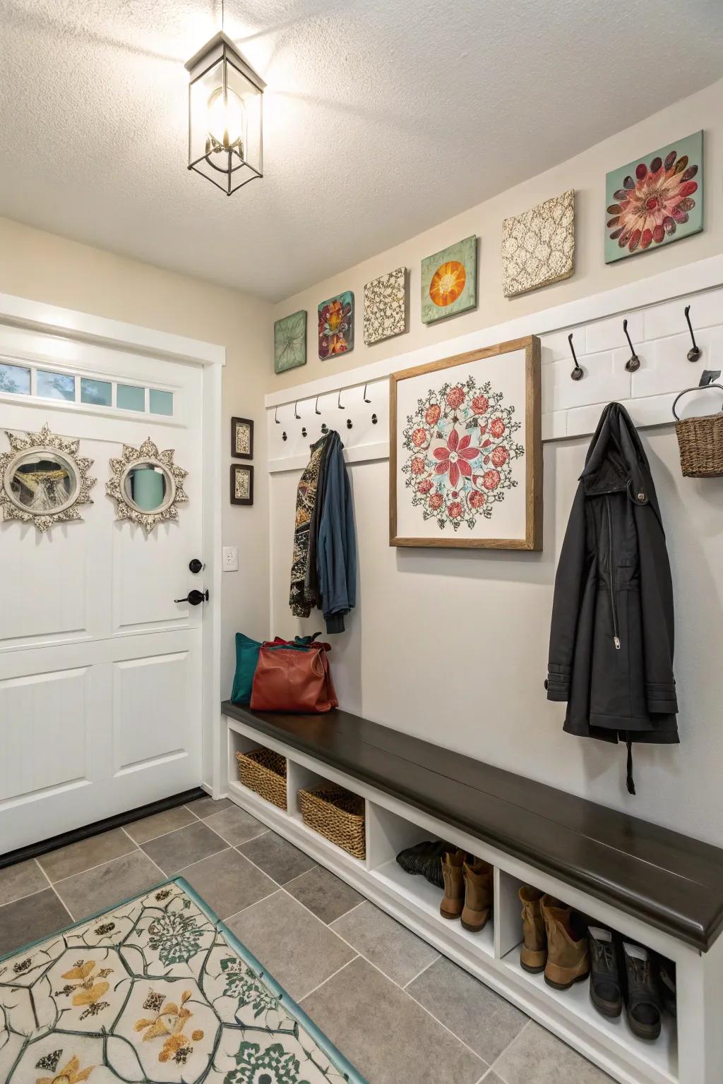Add character to your mudroom with inventive wall decorations.