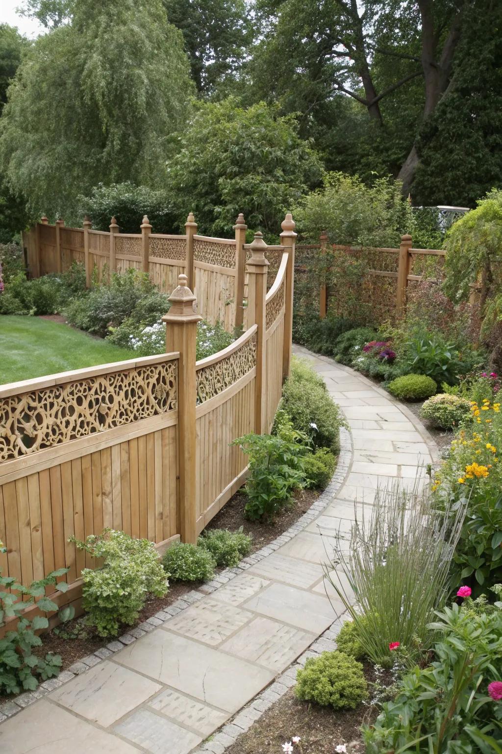 A custom-built fence perfectly adapts to the unique layout of the garden.