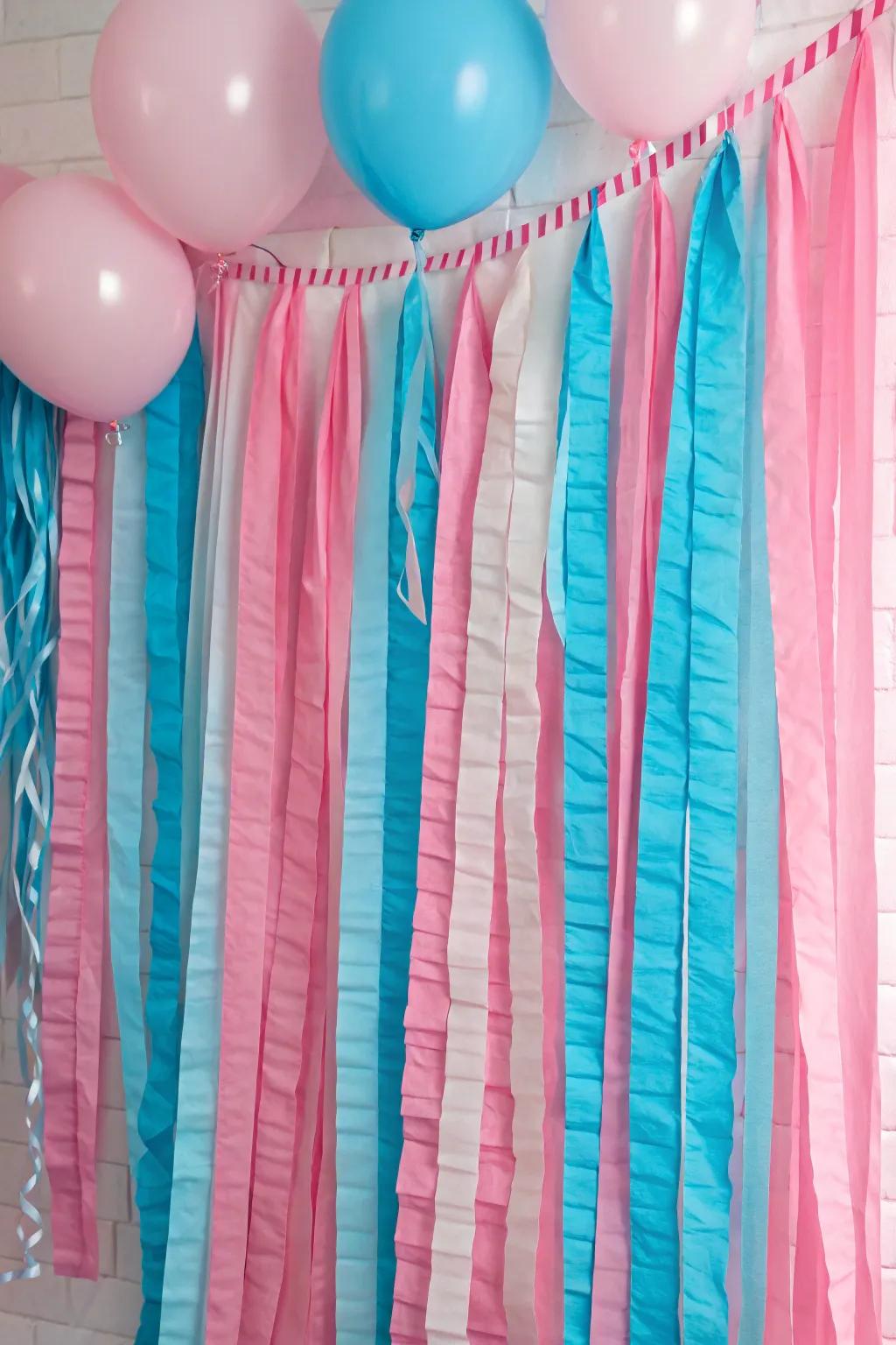 Striped papers design a dynamic and colorful backdrop for lively celebrations.