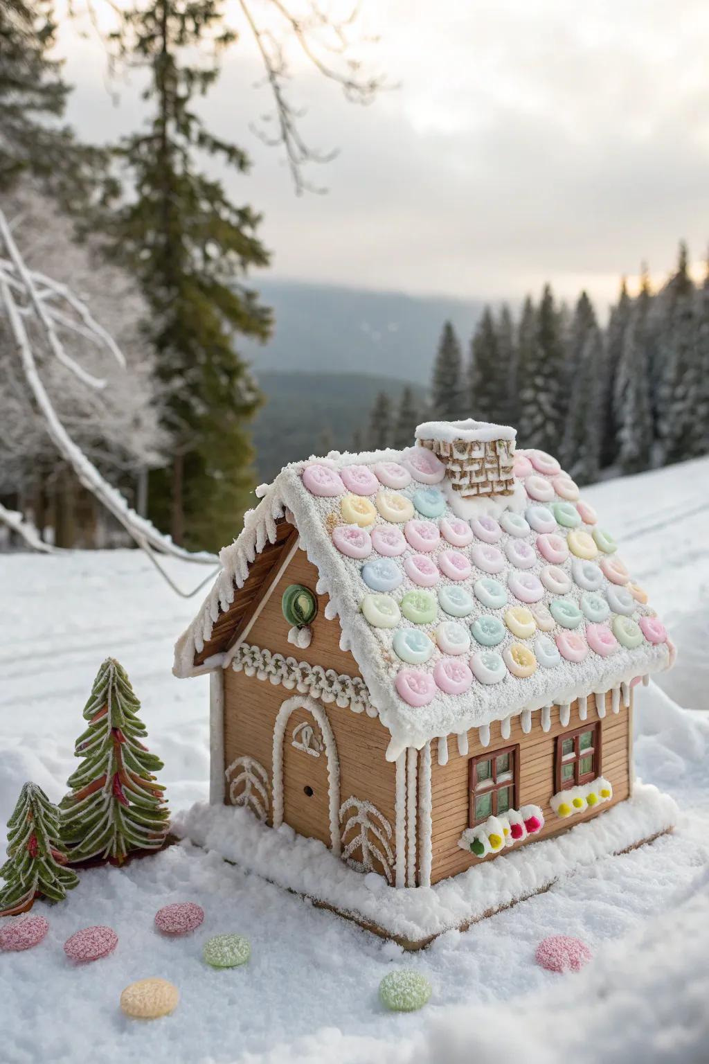 Fluffy drop snow appends an airy and welcoming aspect to gingerbread houses.