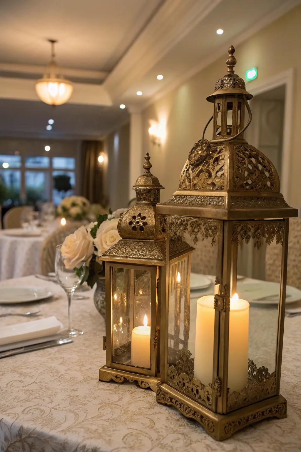 Ageless vintage gilded lanterns for a cozy atmosphere.