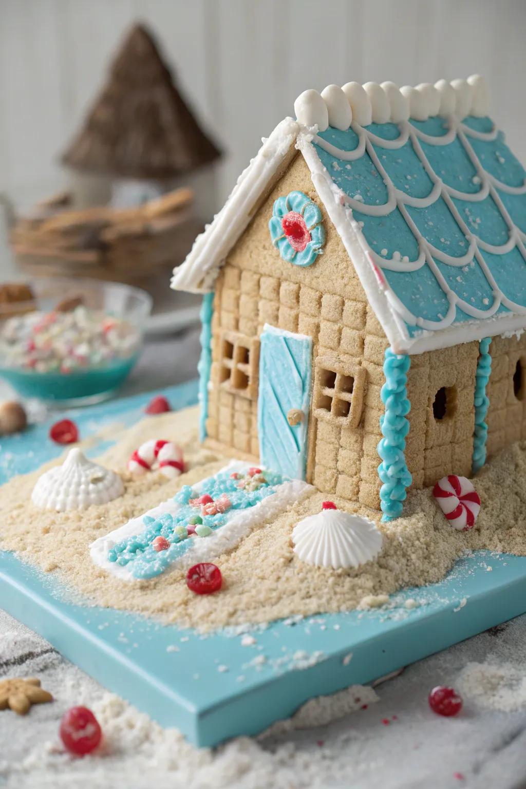Seaside abode confectionary house exhibiting a tropical alteration.