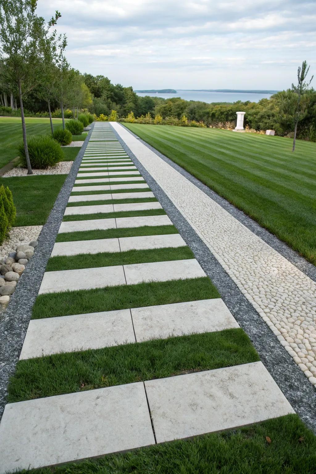 A classic yet contemporary banded layout of grass and rock.