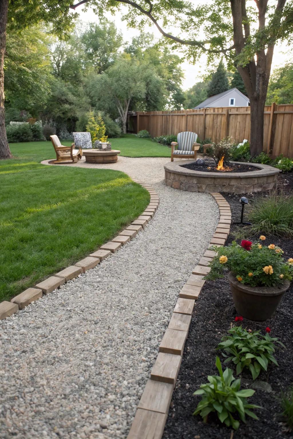 Gravel paths guide you to your outdoor retreat.
