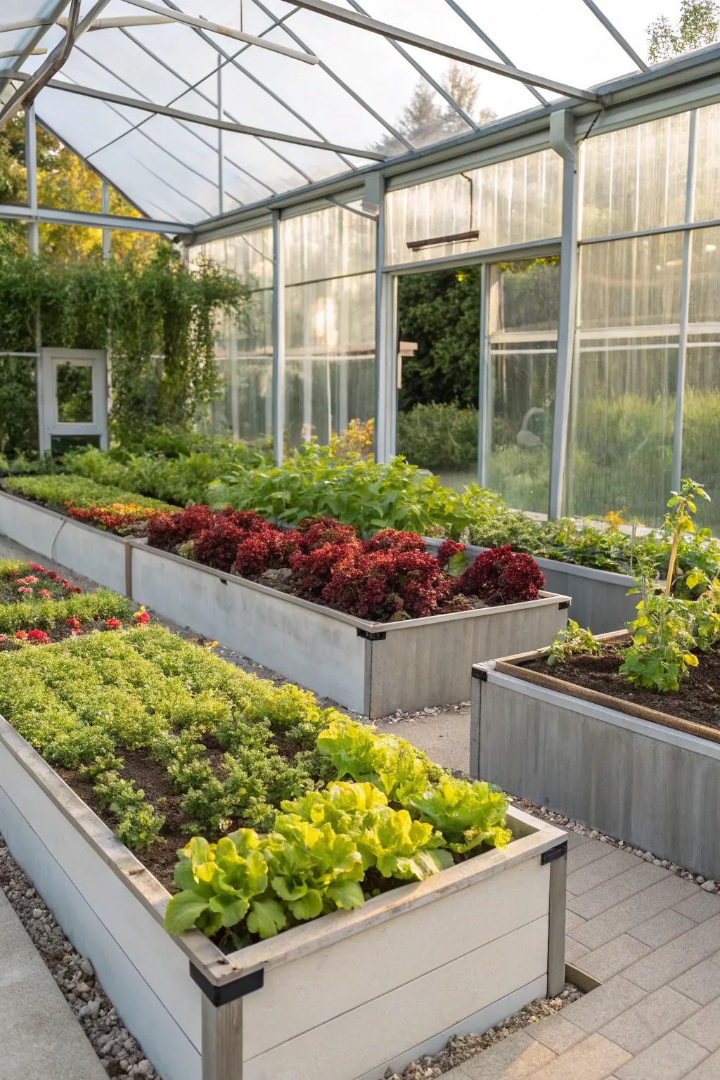 Elevated beds offer easy care and efficient space utilization.