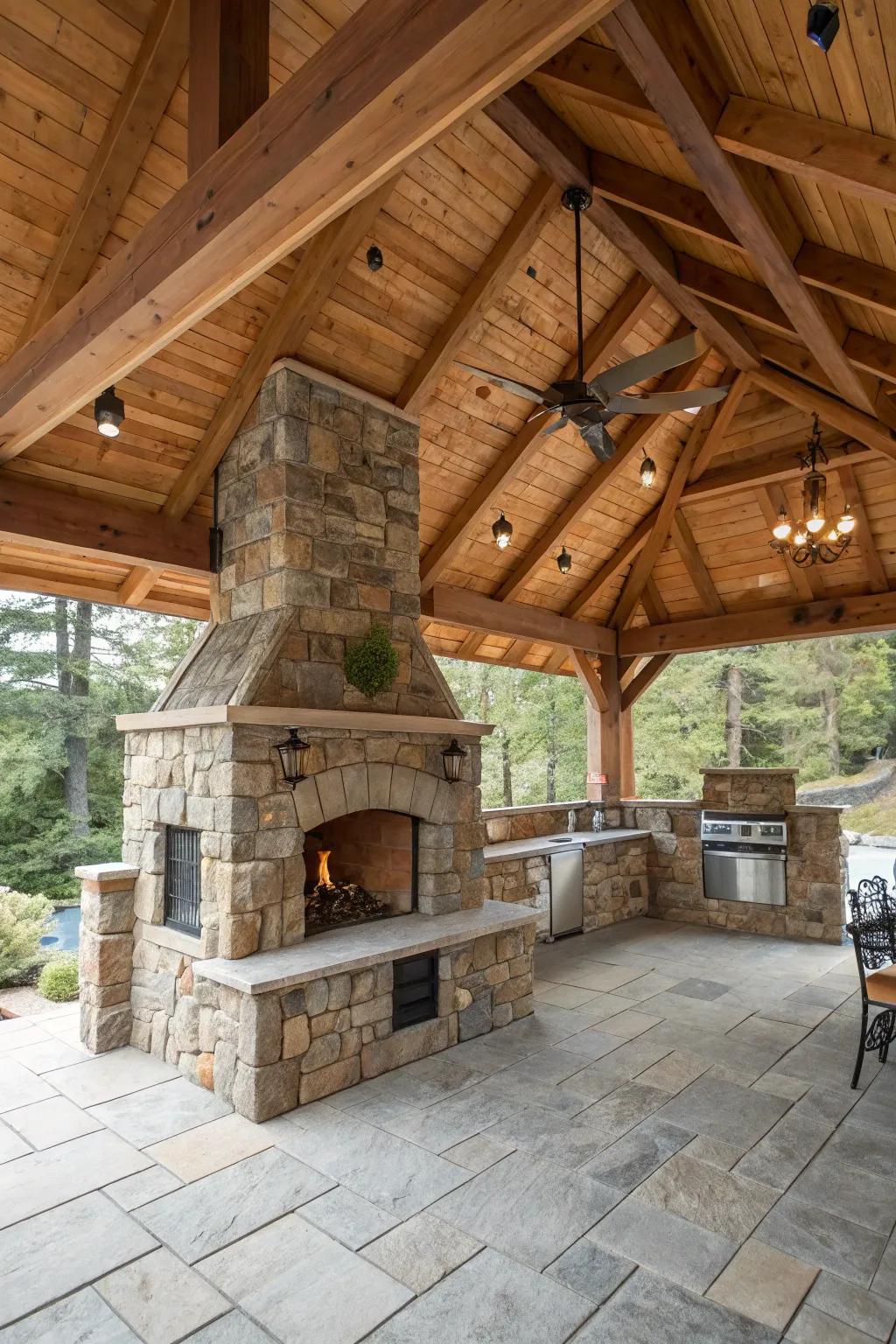 A natural rock gazebo provides charm and resilience in one.