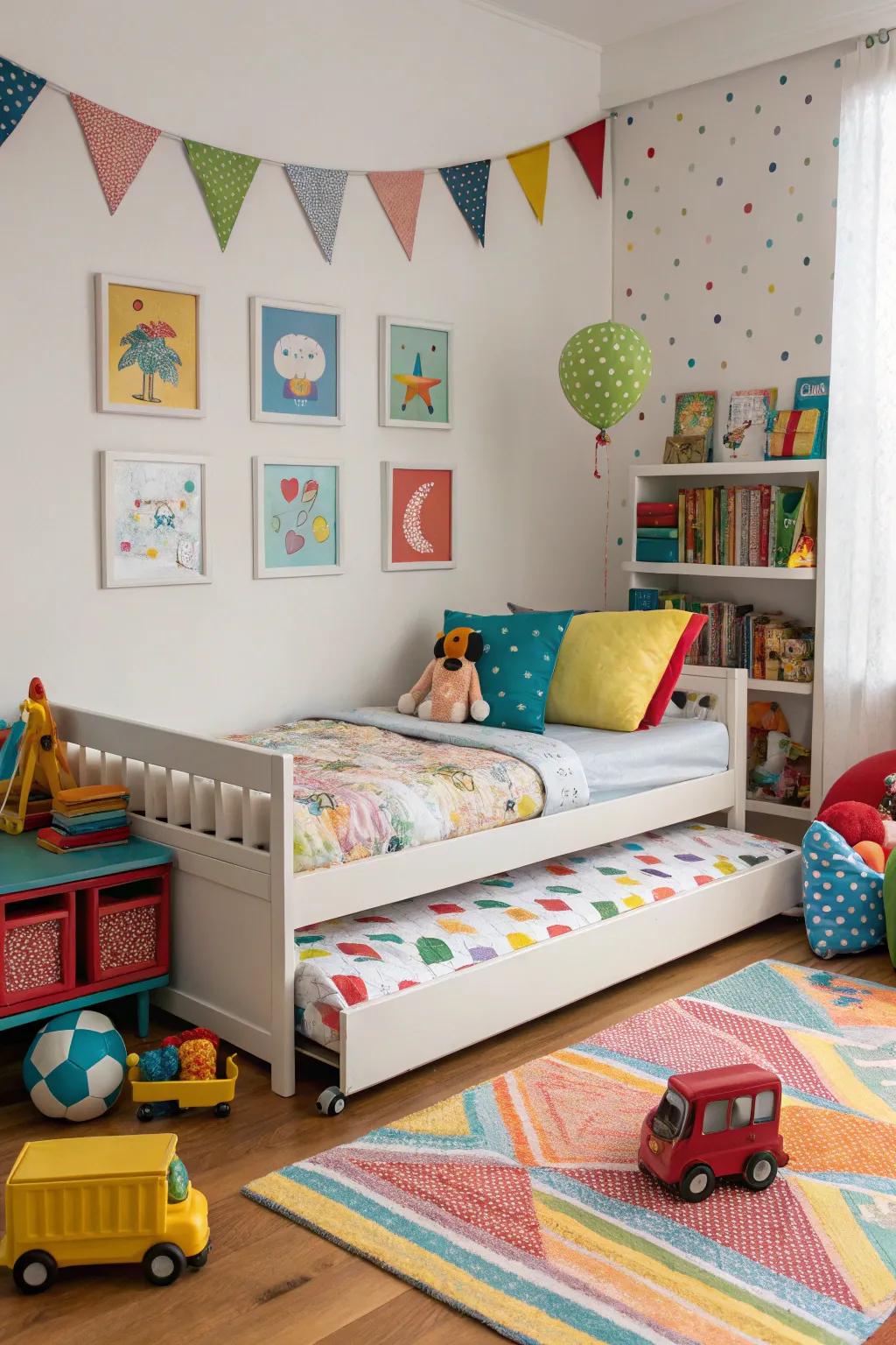 A trundle bed adding charm and functionality to any child's room.