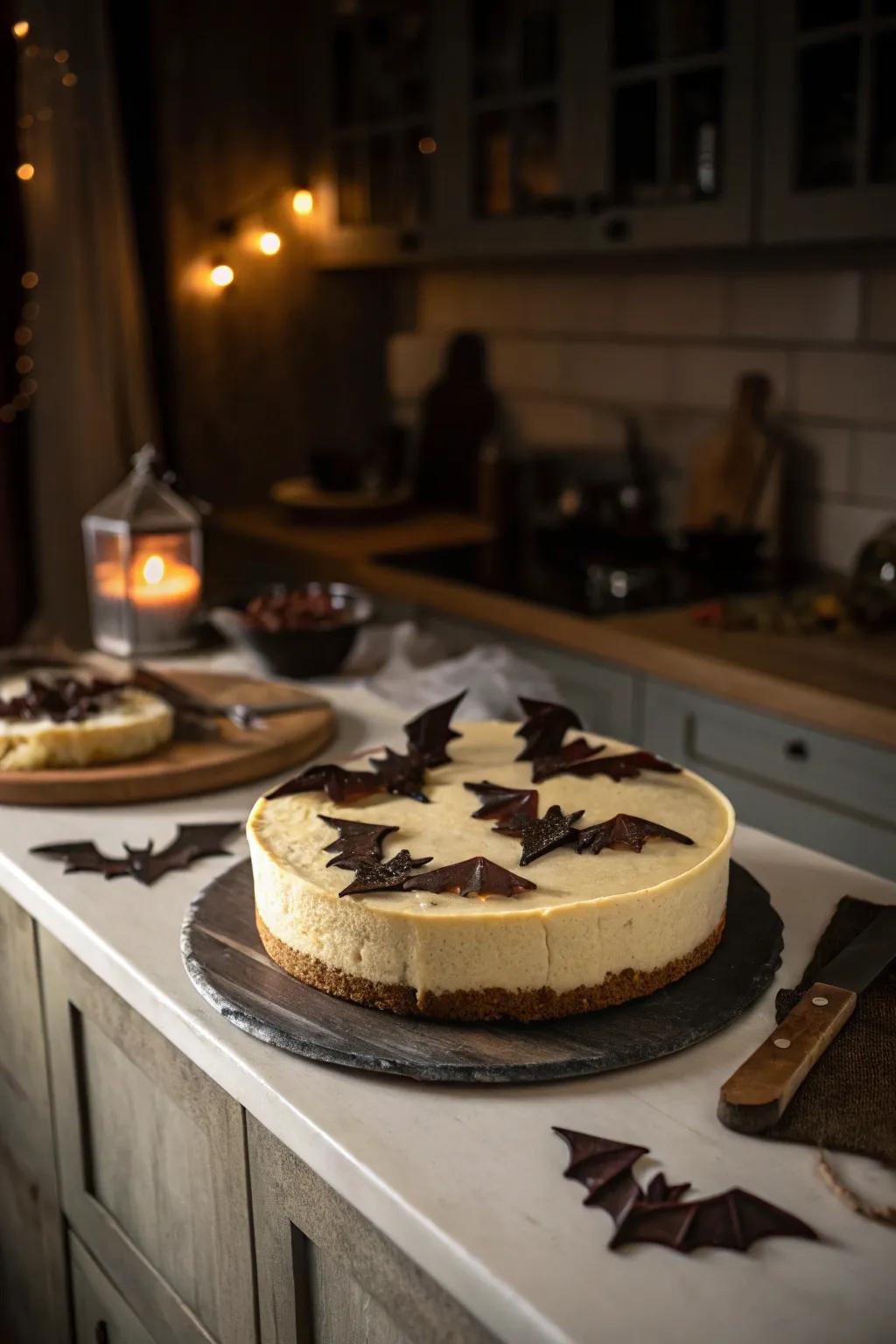 Winged creatures in flight lend a whimsical Halloween mood.