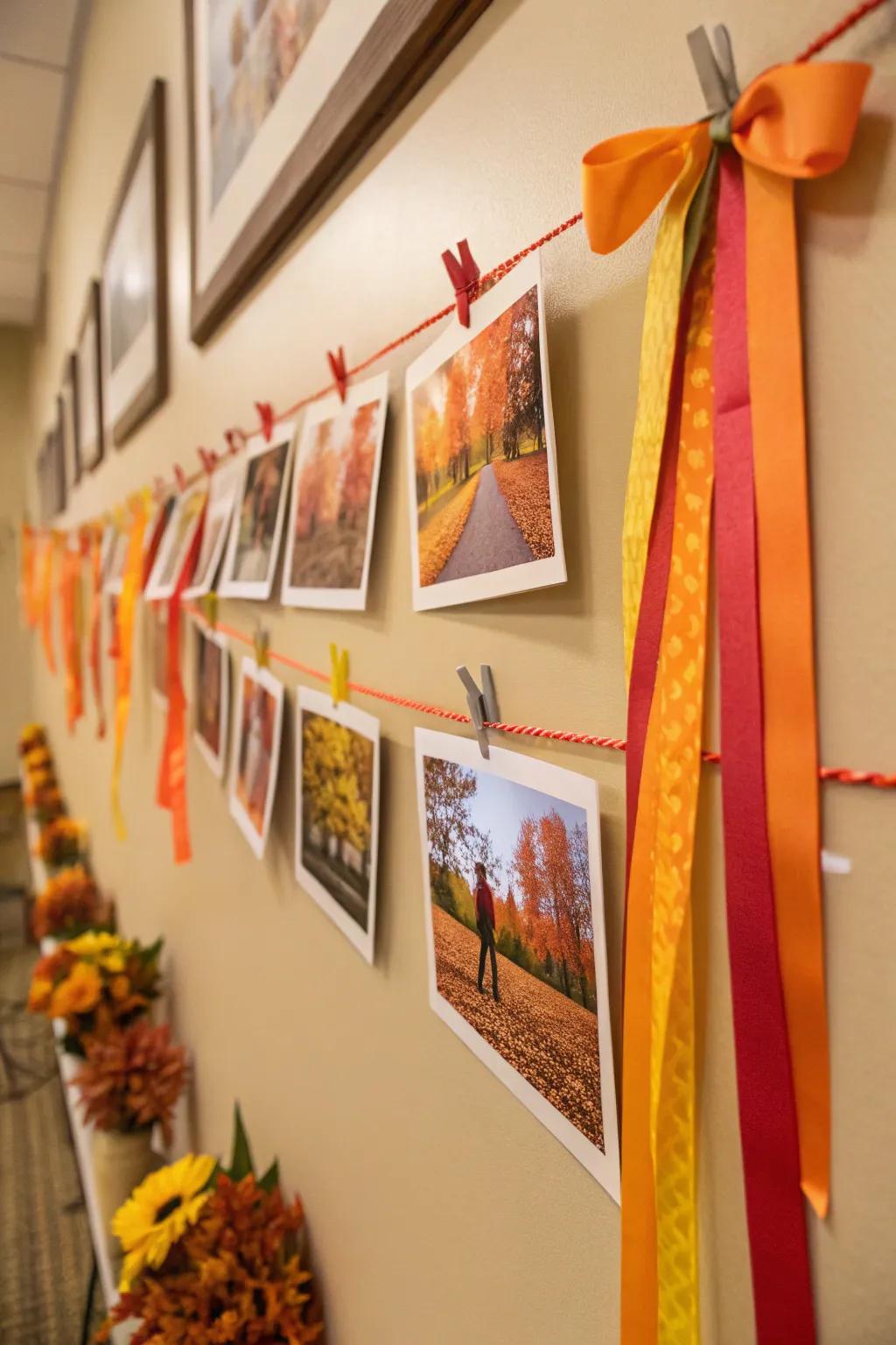 Seasonal charm showcased with autumnal ribbons that enhance photo displays.