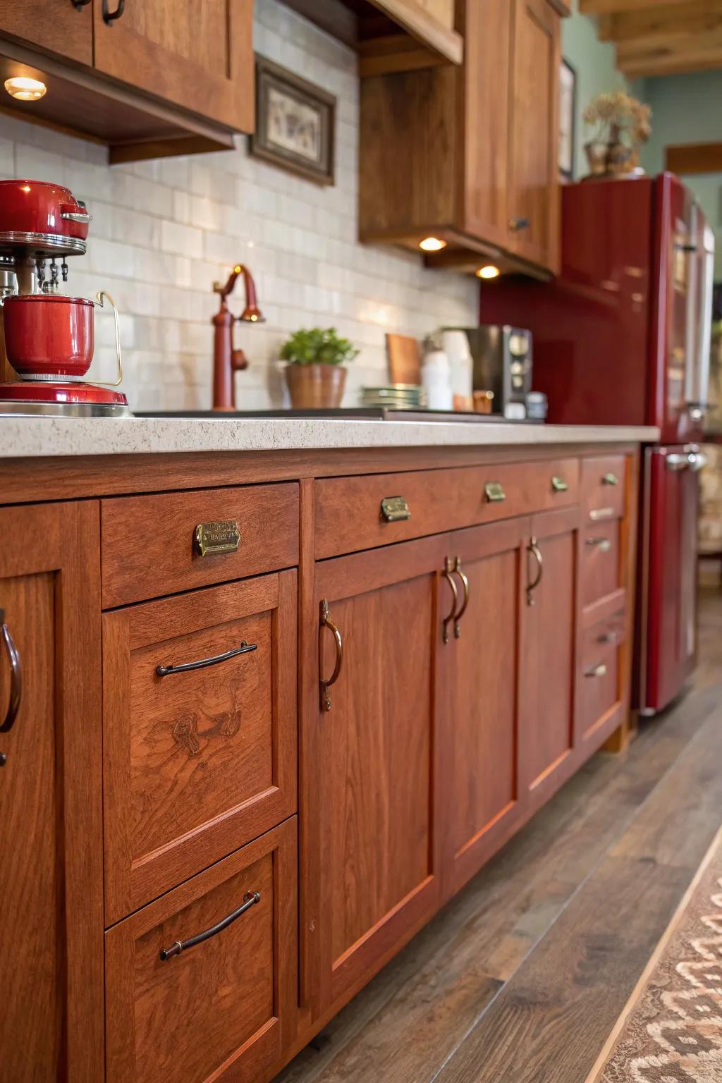 Antique copper pulls amplify the warmth of cherry wood.