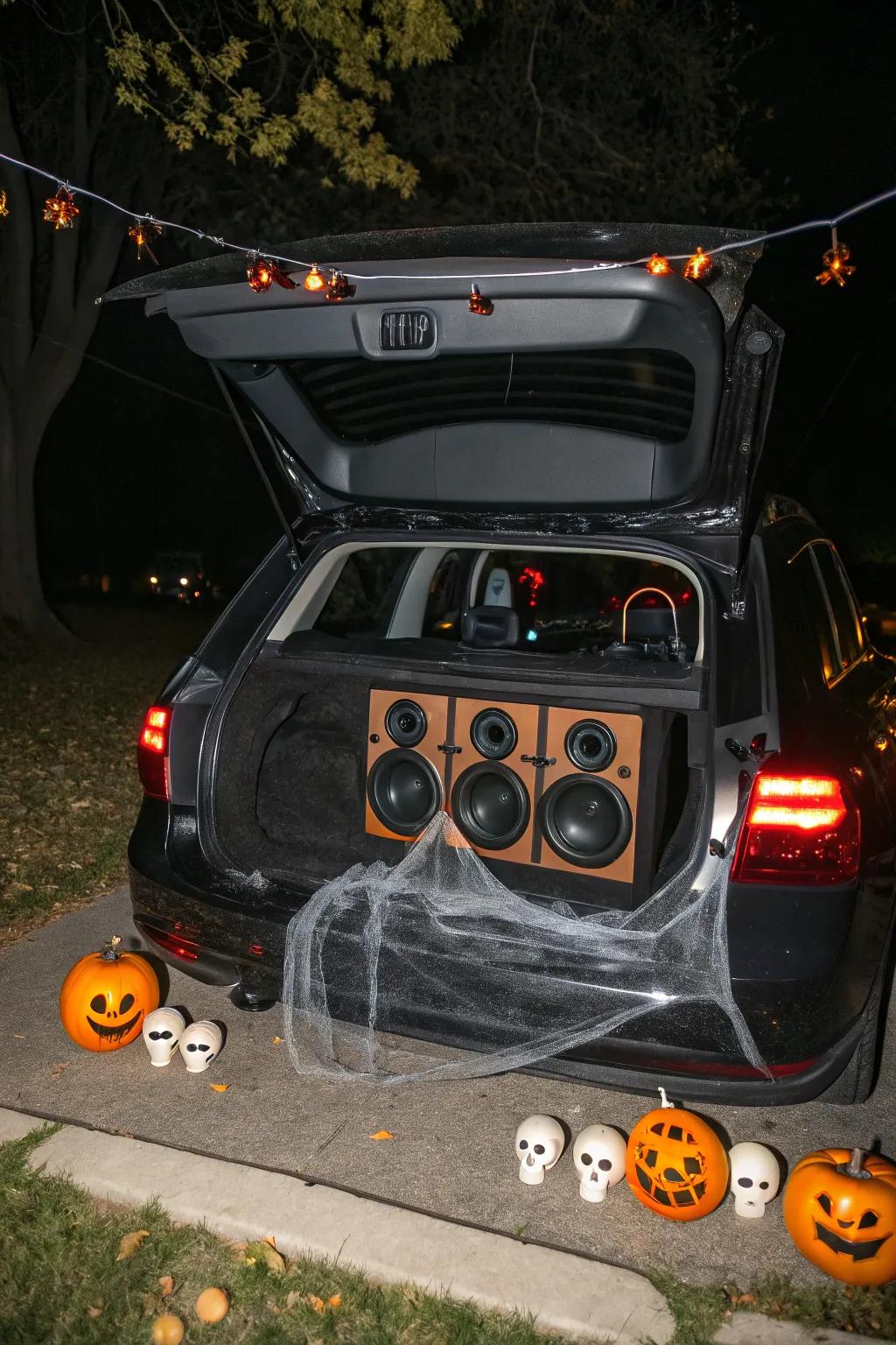 Improve the eerie setting with concealed speakers emitting creepy sounds.