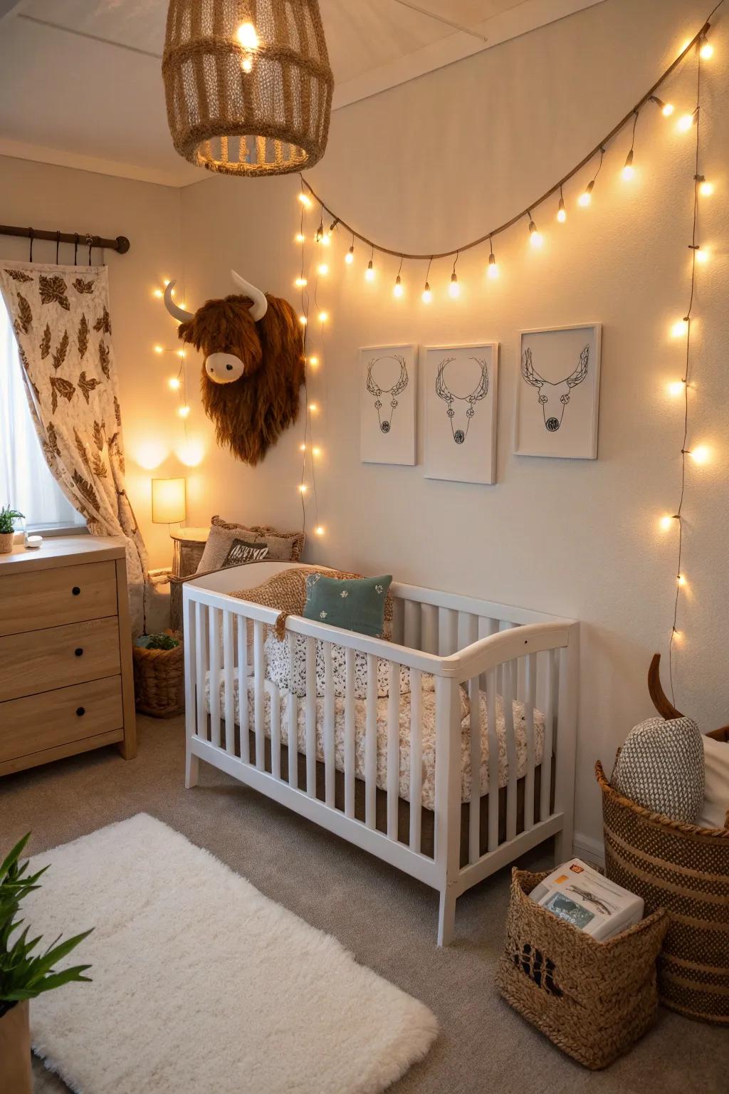 Subtle illumination elevates the cozy and nurturing sensation of the nursery.