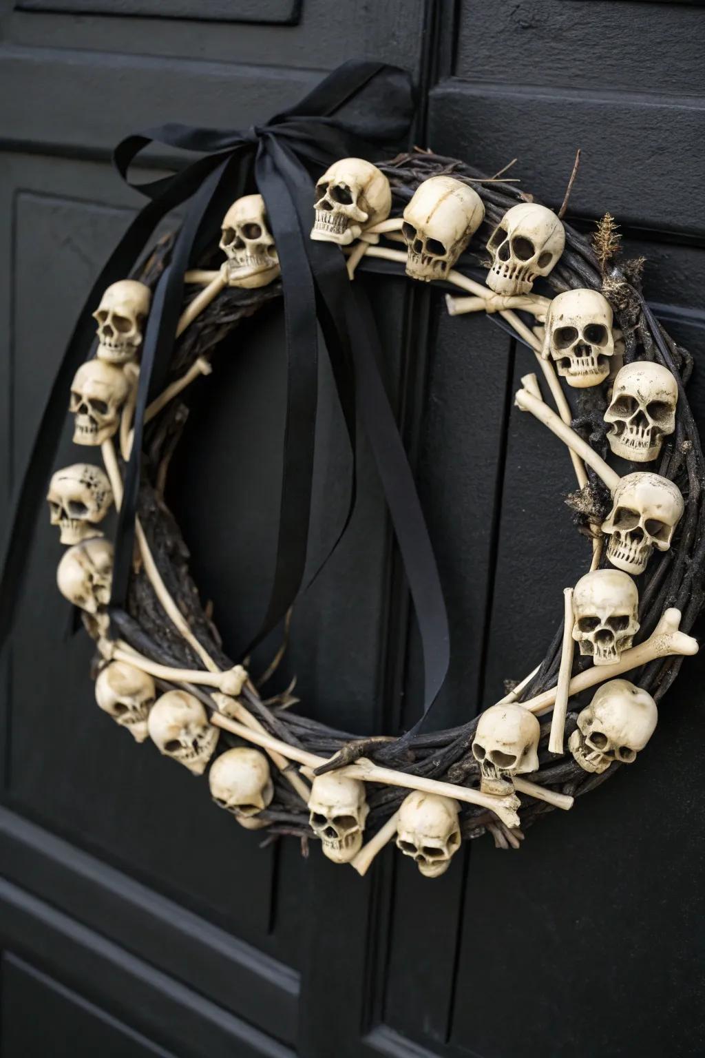 Elegance meets eerie in this craniums and bones wreath.