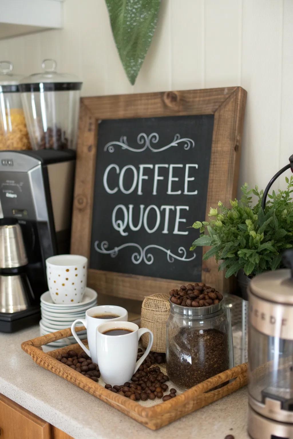 Themed accents personalize and enhance the charm of your coffee station.
