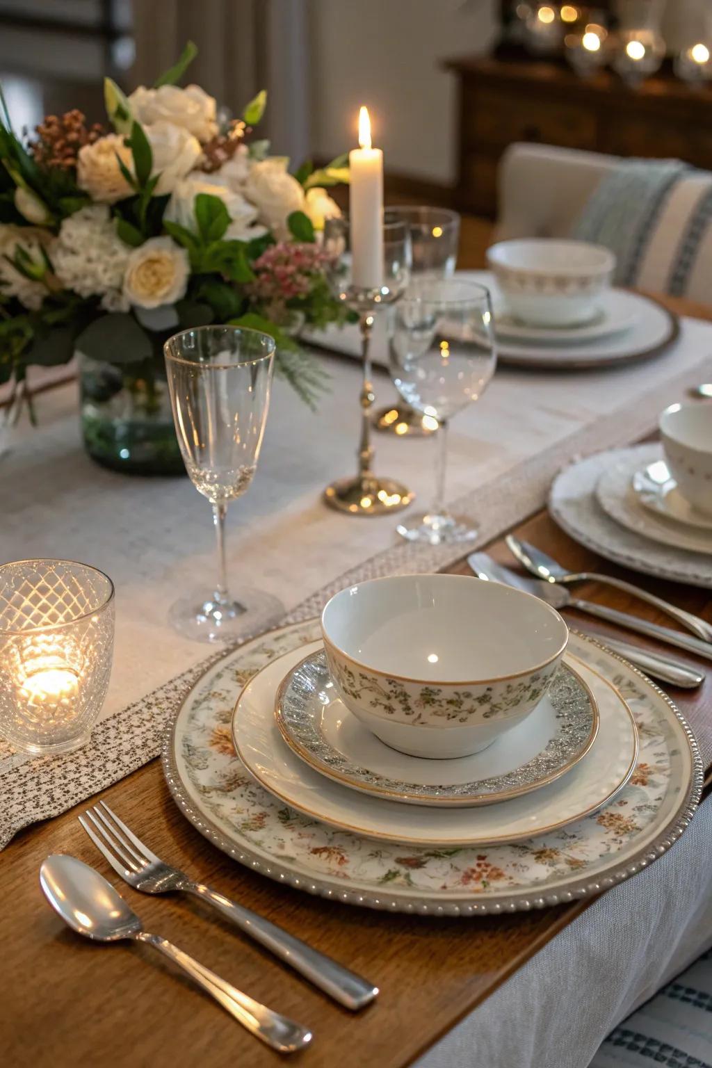 A beautifully set table showcasing distinctive artisan tableware, ideal for hosting gatherings.