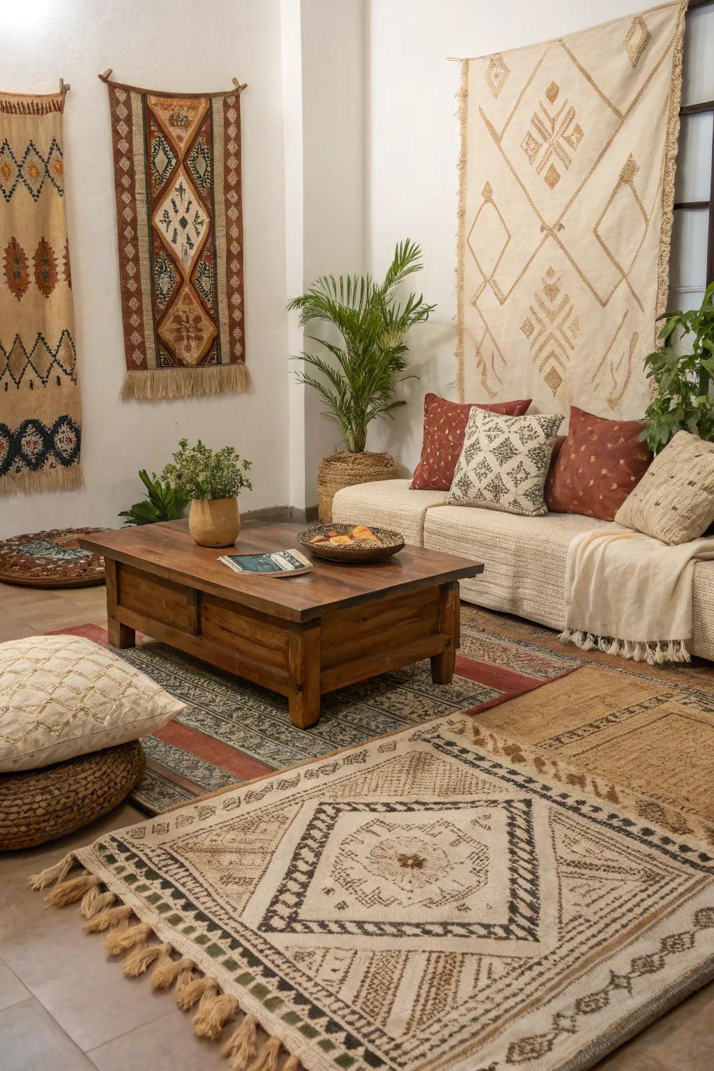 A room with hand-woven fabrics