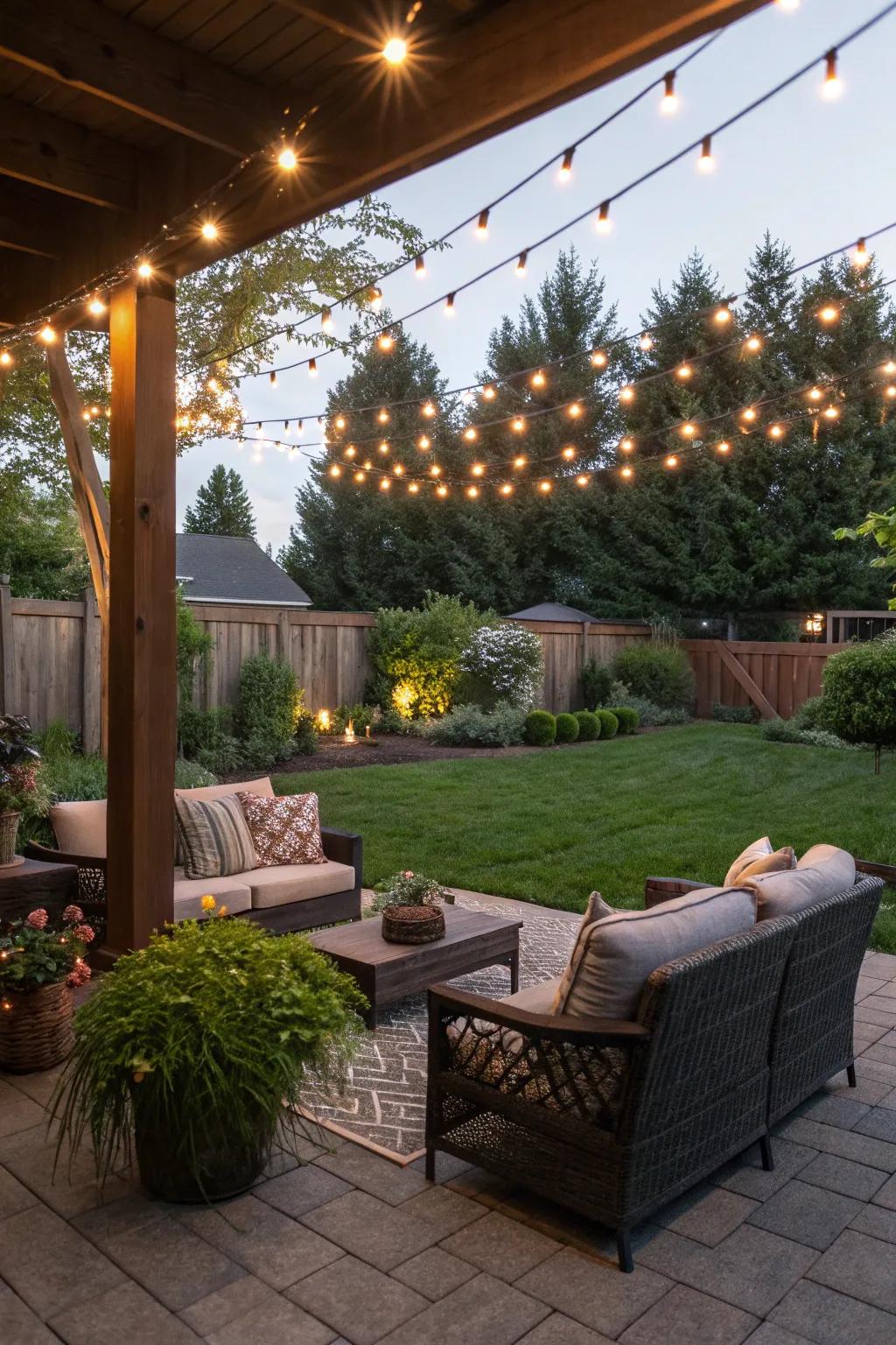 String lights add magic to outdoor areas.