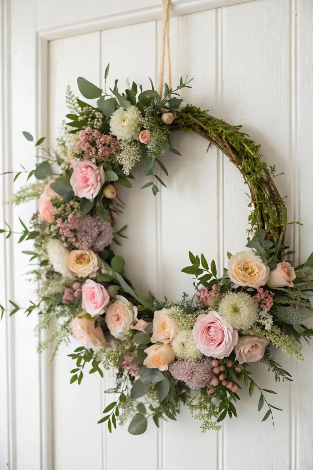 Embrace the beauty of your garden with a stunning homemade bloom wreath, where simplicity meets natural elegance.