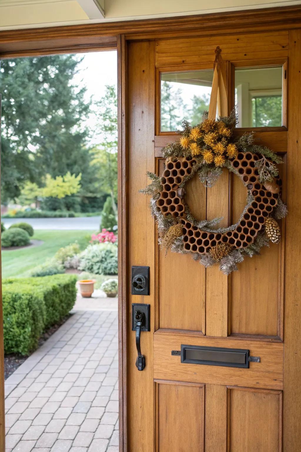Greet guests with a unique honeycomb wreath.