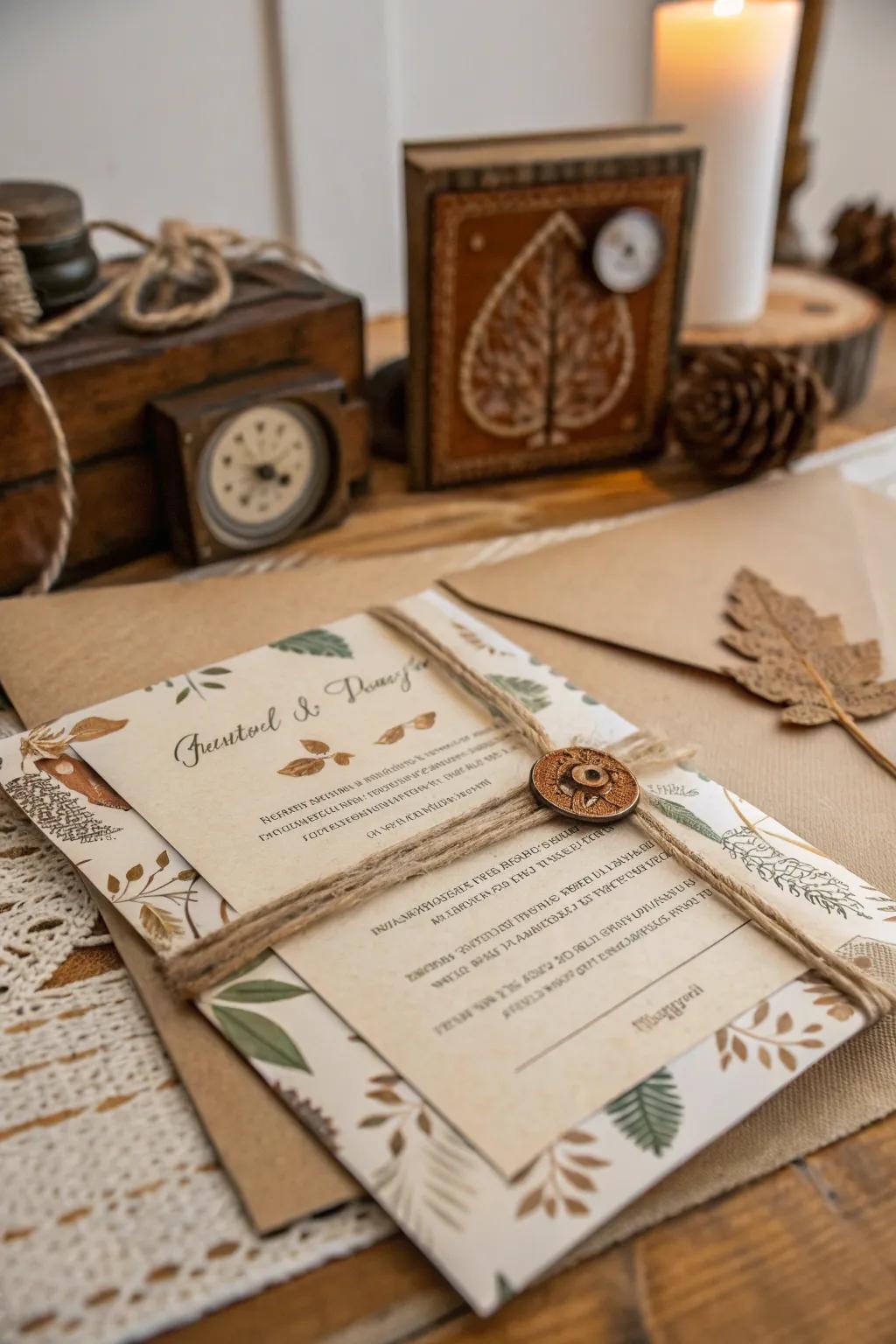 Rustic allure adds a cozy feel to your invites.