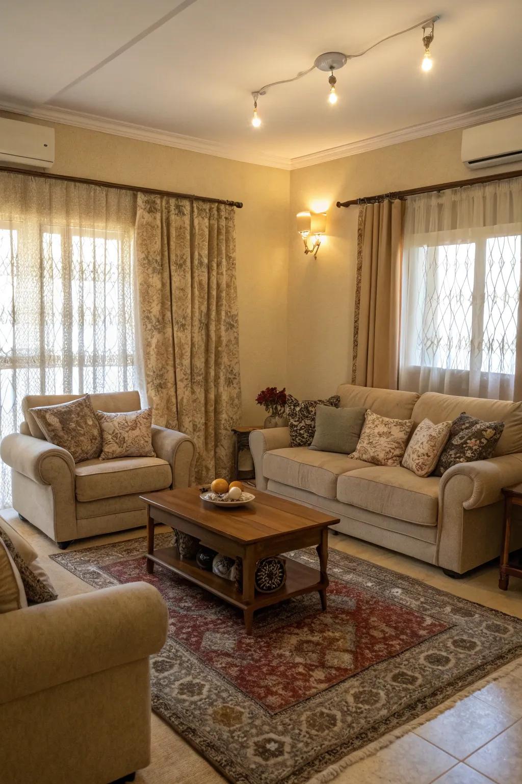 Judicious window dressing selections can augment the function of your family area.