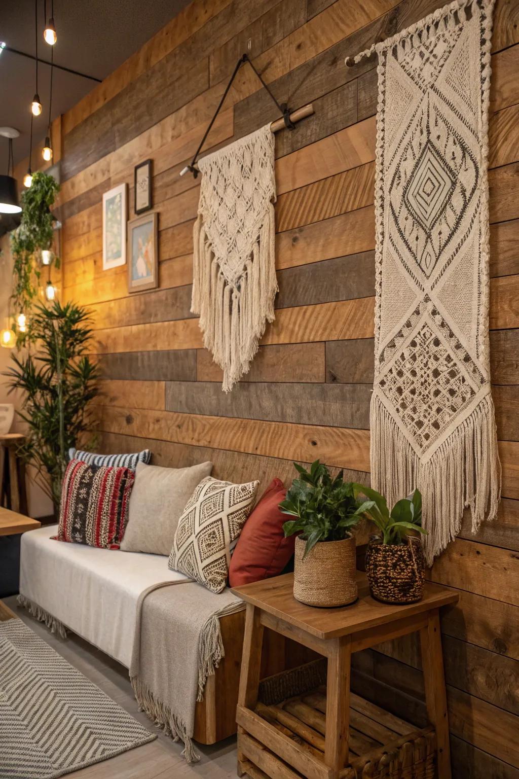 Dimensional design contributes measurement and intrigue to a plain wall.