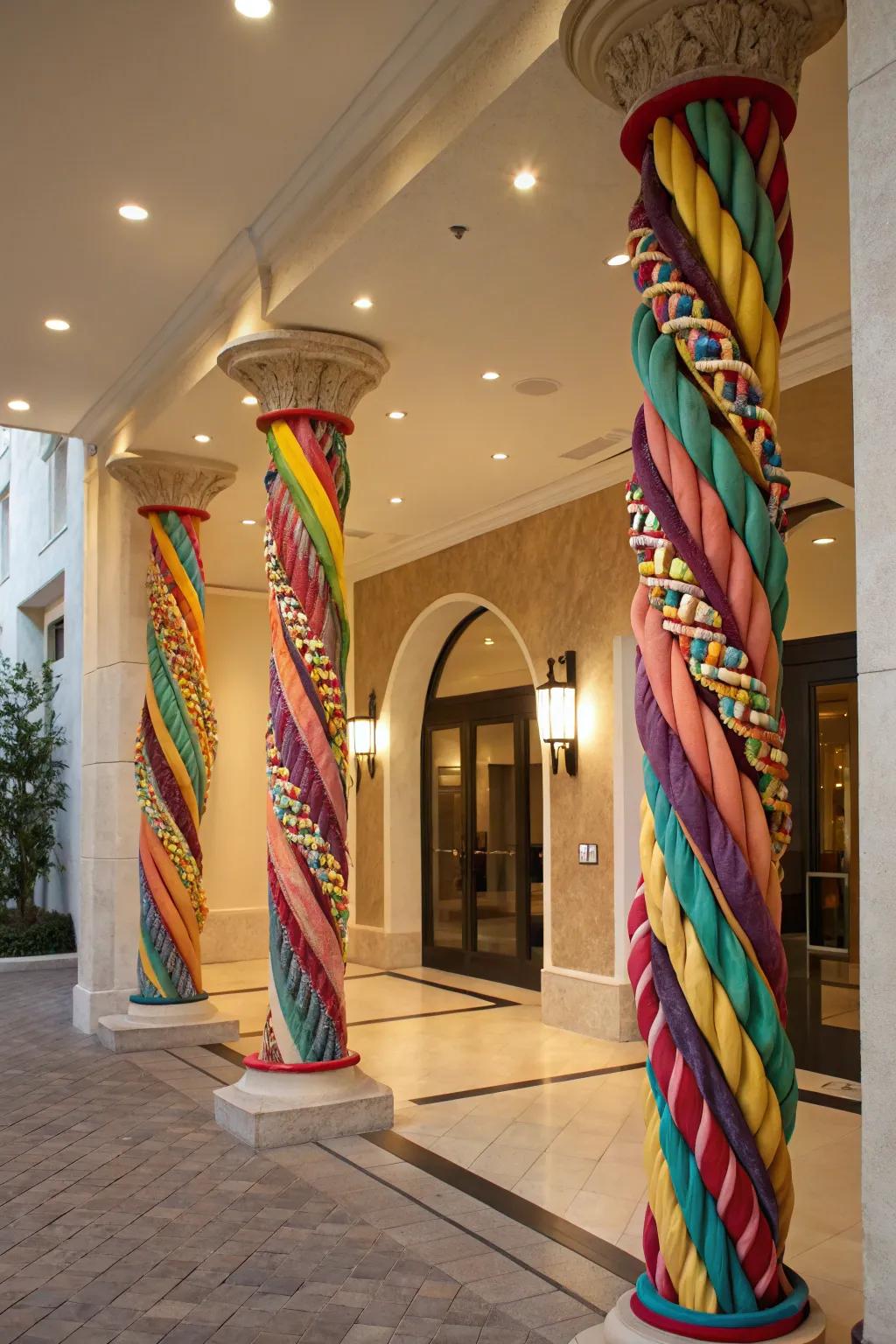 Make a grand entry using wound paper strip columns.
