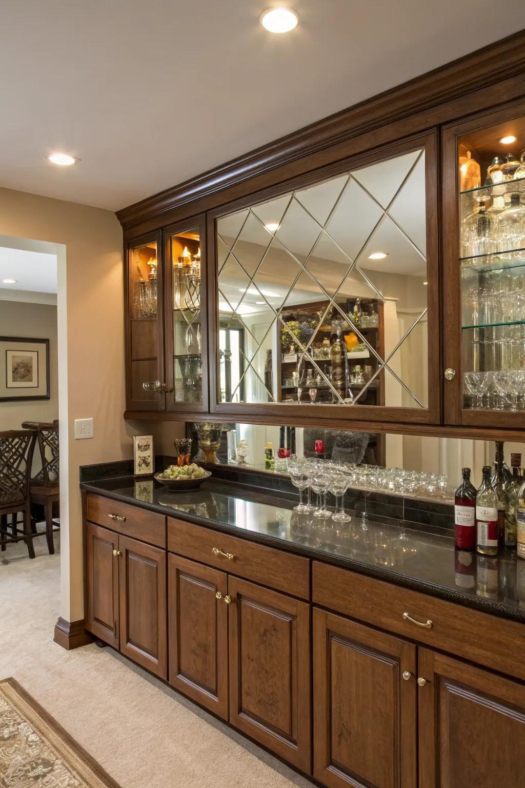 Reflections impart dimensions and elegance to your home bar.