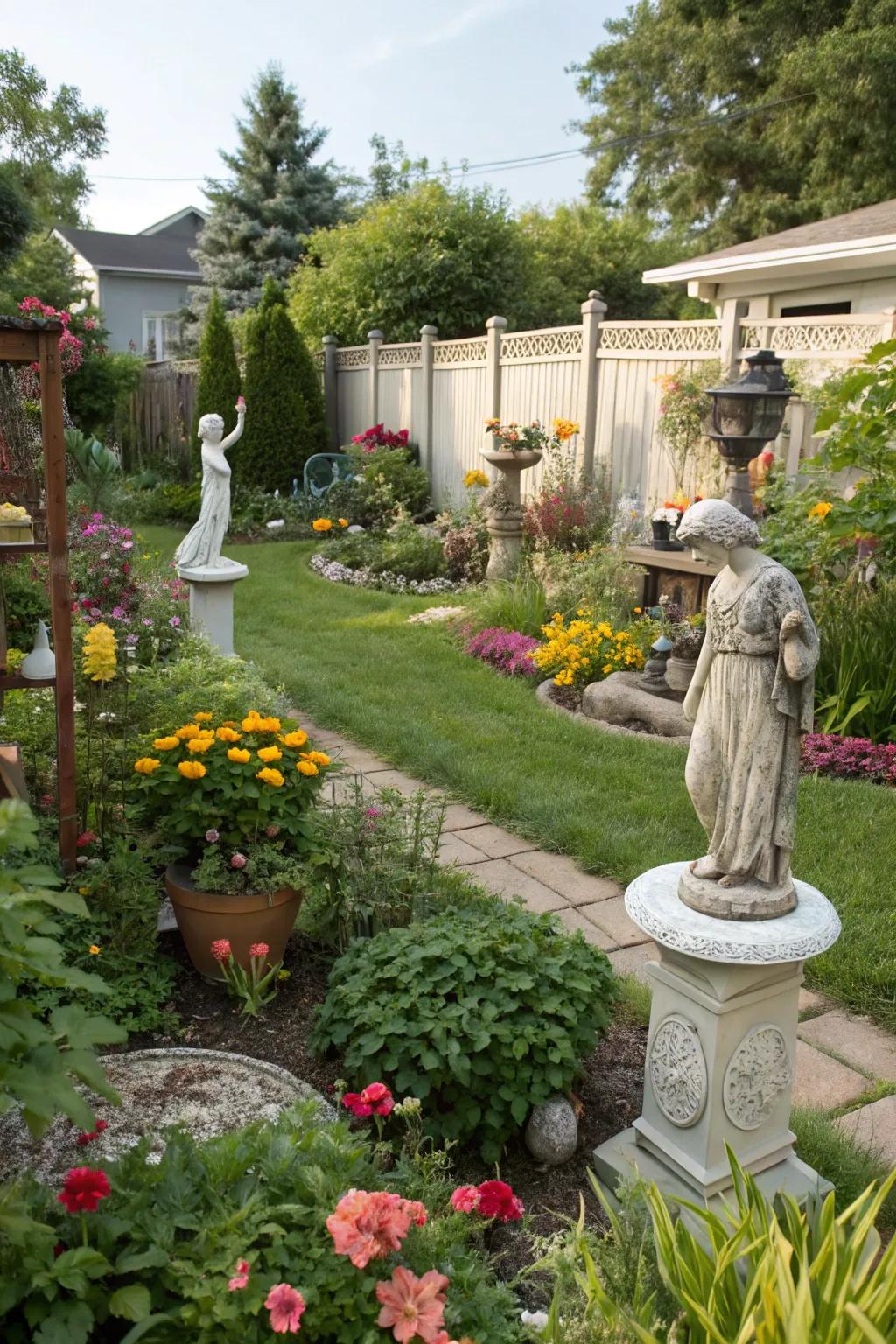 Garden decor like statues adds character to your space.